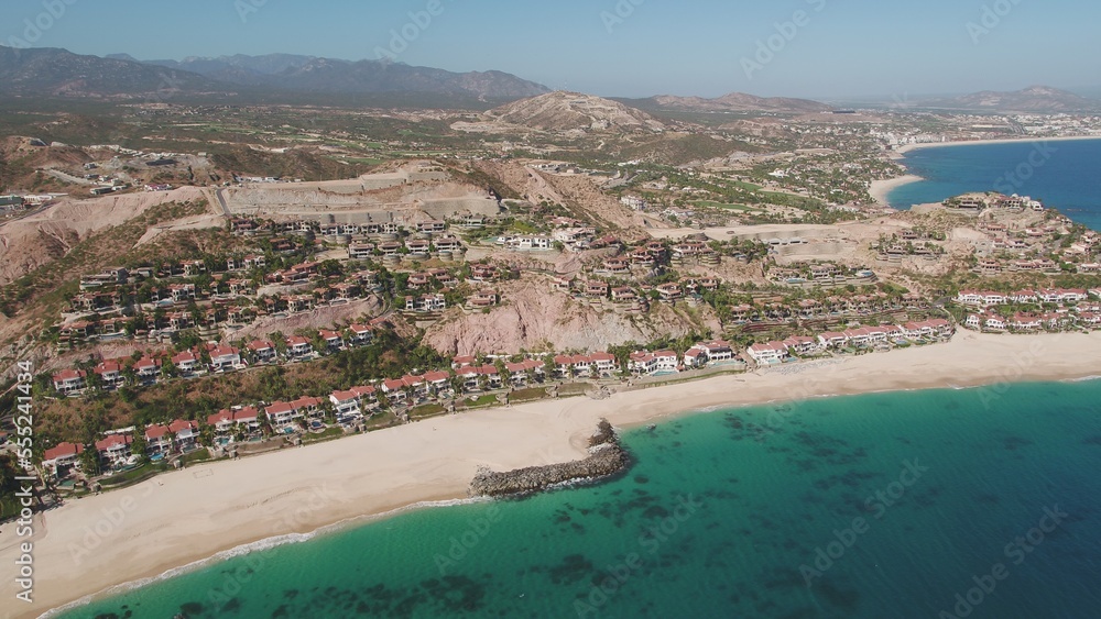 Aerial of beach front properties in Jose Del Cabo, Mexico