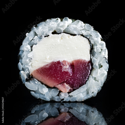 Japanese food sushi rolls with tuna fish and cream cheese.