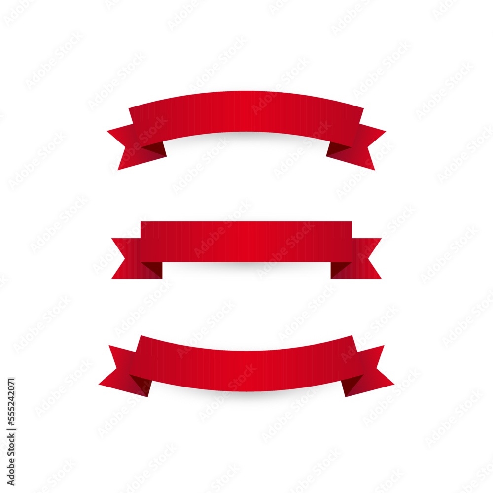Decorative red ribbons isolated on white background. Holiday decoration. Vector illustration