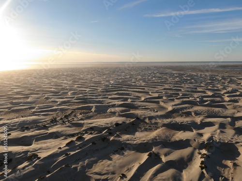 Aerial of Guerrero Negro sand dunes in Baja Mexico at sunset