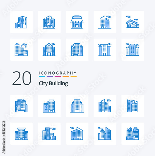 20 City Building Blue Color icon Pack like building office apartment building real