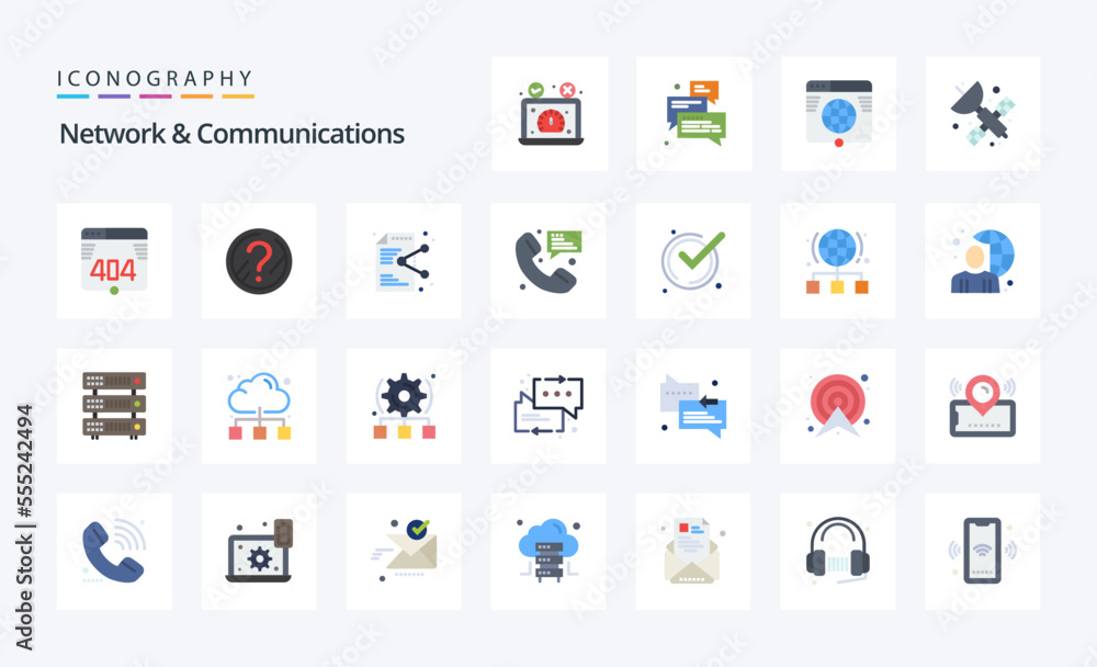 25 Network And Communications Flat color icon pack