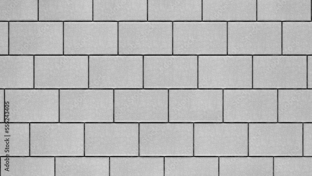 Naklejka premium Grey brick wall background close up. Gray stone tile block background with horizontal texture of gray brick. Gray brick surface