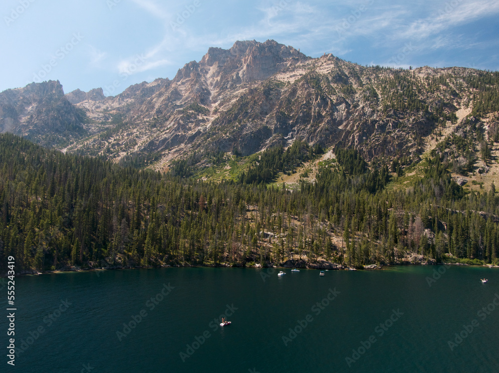 Aerial view of Redfish Lake in the Sawtooth National Forest in Idaho