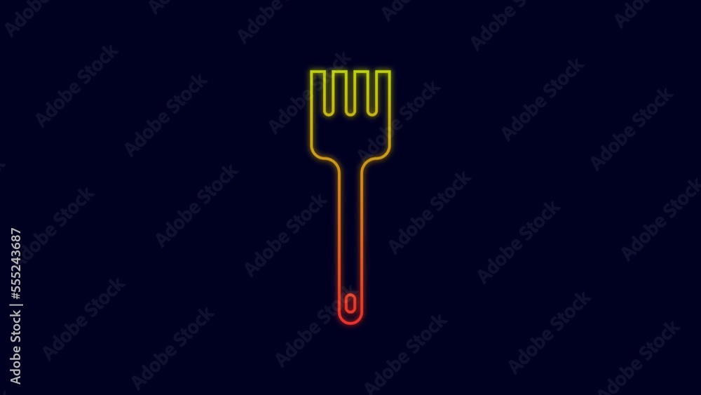 Glowing neon line Fork icon isolated on blue background. Cutlery symbol. 4K Video motion graphic animation Glowing neon line Fork icon isolated on blue background. Cutlery symbol. 4K Video motion graphic animation