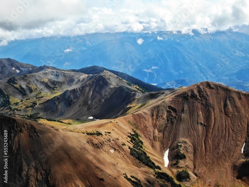 Chilcotin Mountain Range in British Columbia at sunset aerial photo