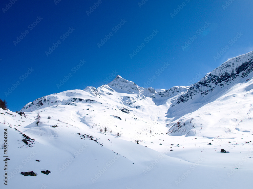 Panorama of snowy climbed