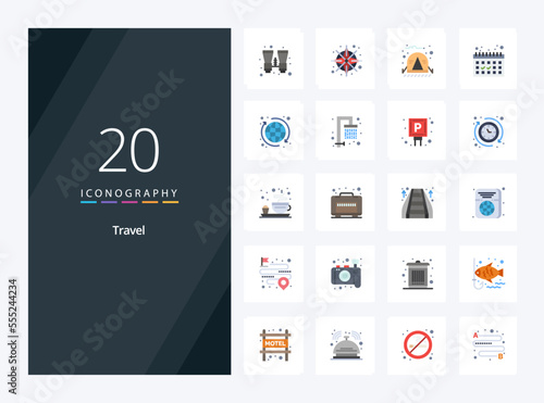 20 Travel Flat Color icon for presentation