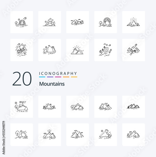20 Mountains Line icon Pack like hill mountain tree nature