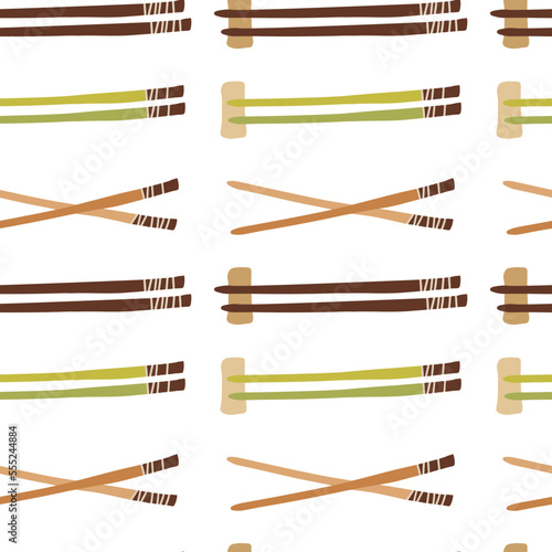 Sushi rolls chopsticks seamless pattern. Background asian seafood vector illustration on white background. Seamless pattern for menu  packaging design.