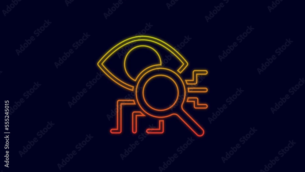 Glowing neon line Eye scan icon isolated on blue background. Retinal scan. Scanning eye. Security check symbol. Cyber eye sign. 4K Video motion graphic animation Glowing neon line Eye scan icon isolated on blue background. Retinal scan. Scanning eye. Security check symbol. Cyber eye sign. 4K Video motion graphic animation