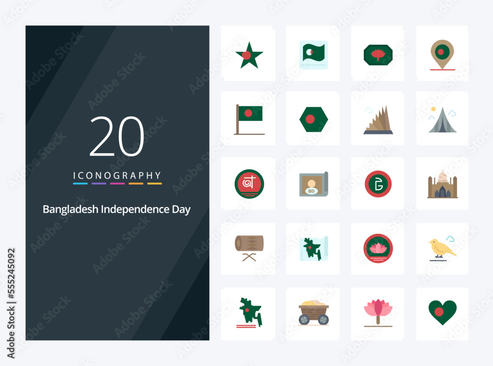 20 Bangladesh Independence Day Flat Color icon for presentation