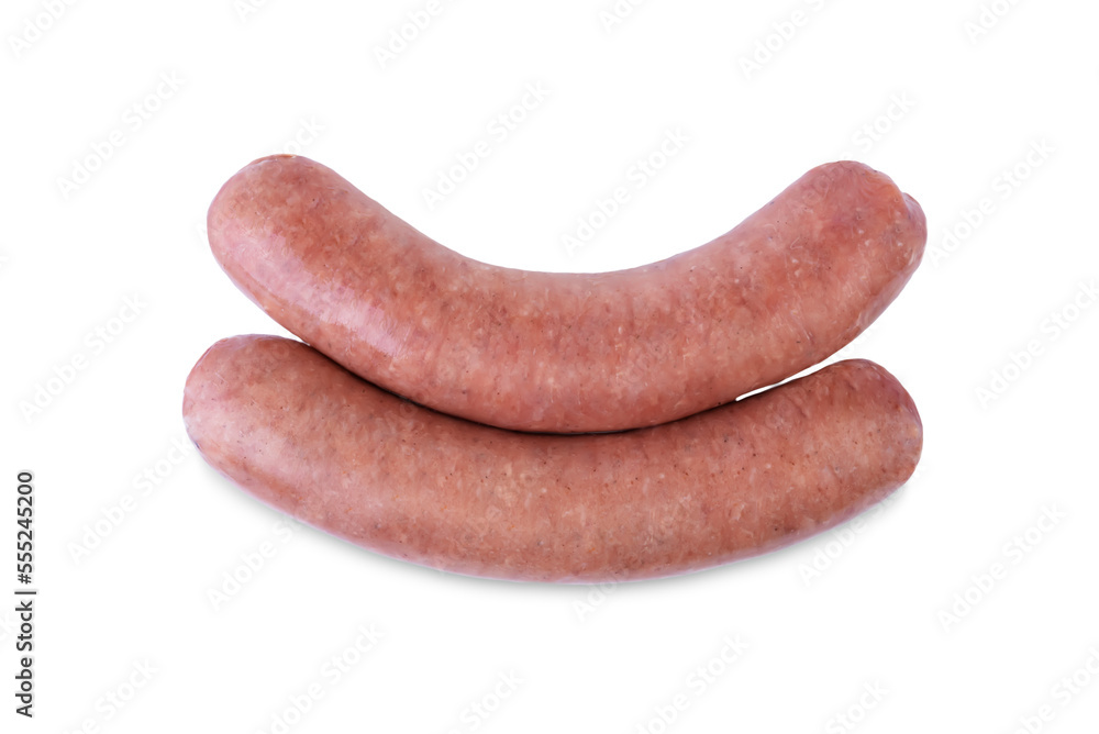 Raw beef and pork sausage on a white isolated background Raw beef and pork sausage on a white isolated background