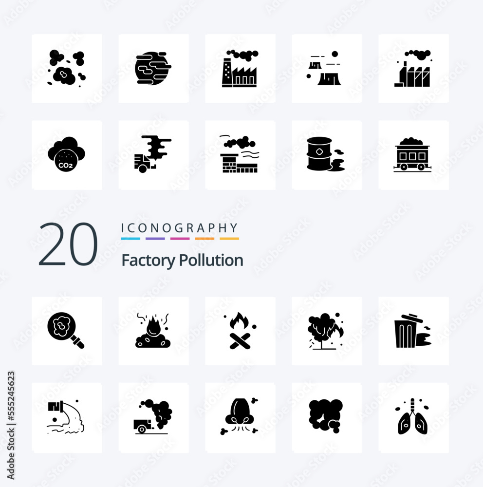 20 Factory Pollution Solid Glyph icon Pack like pollution trash energy pollution environment