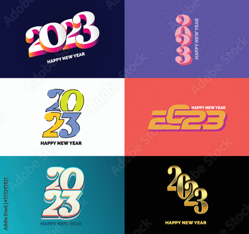 Big Collection of 2023 Happy New Year symbols Cover of business diary for 2023 with wishes