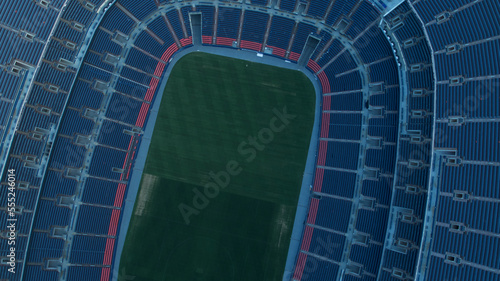 Top down aerial of stadium seating at football arena
