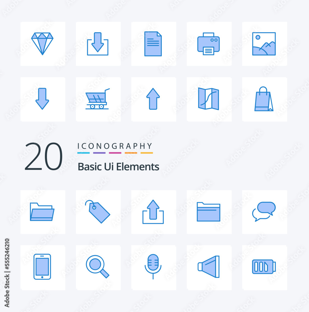 Vetor de 20 Basic Ui Elements Blue Color icon Pack like data file ...