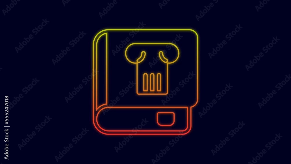 Glowing neon line History book icon isolated on blue background. 4K Video motion graphic animation Glowing neon line History book icon isolated on blue background. 4K Video motion graphic animation
