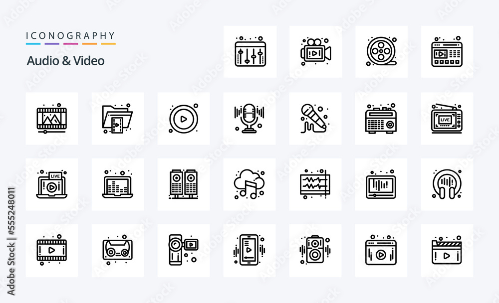 25 Audio And Video Line icon pack