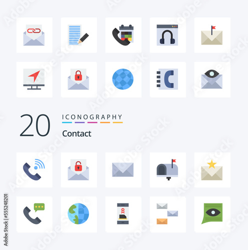 20 Contact Flat Color icon Pack like email contact unlock communication email