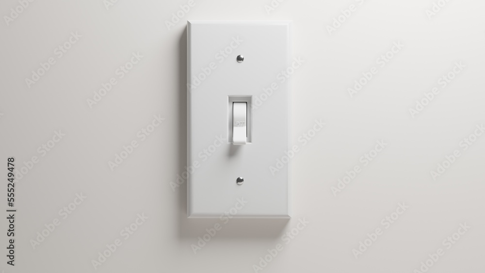 White light switch with one button in the off position isolated on transparent background. 3D render
White light switch with one button in the off position isolated on transparent background. 3D render