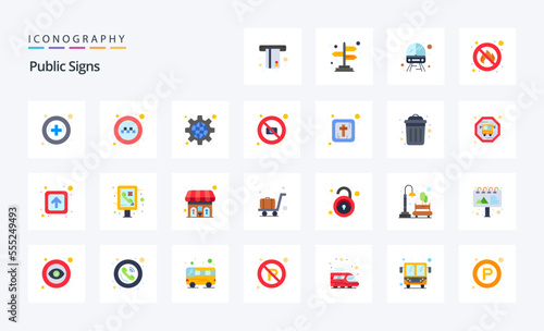 25 Public Signs Flat color icon pack