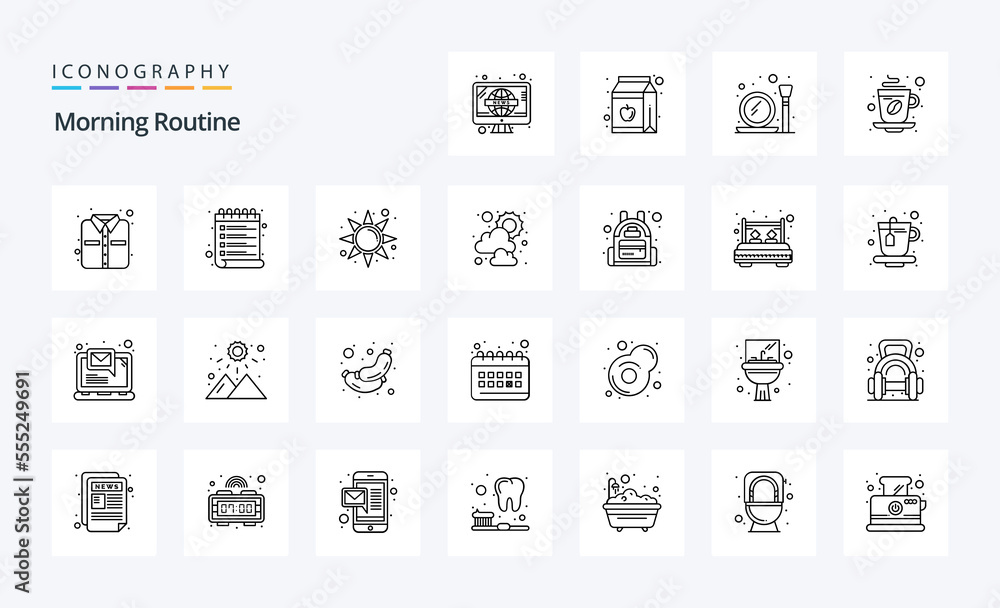 25 Morning Routine Line icon pack