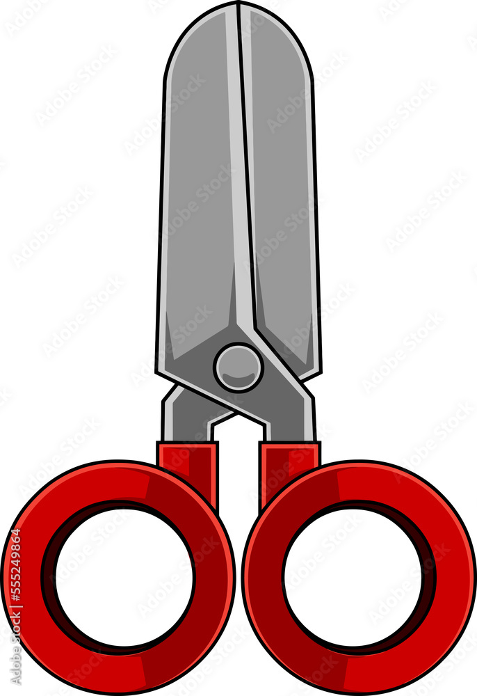 Cartoon Scissors With Red Handle. Hand Drawn Illustration Isolated On Transparent Background Cartoon Scissors With Red Handle. Hand Drawn Illustration Isolated On Transparent Background