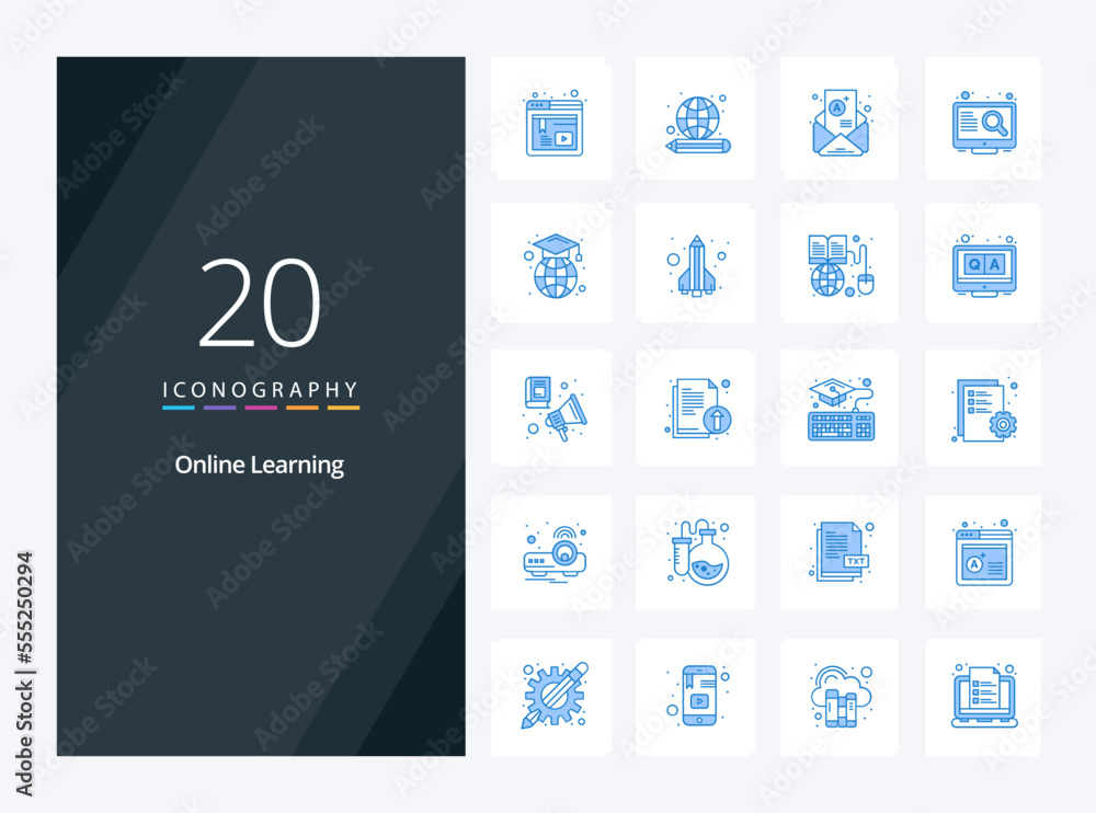 20 Online Learning Blue Color icon for presentation