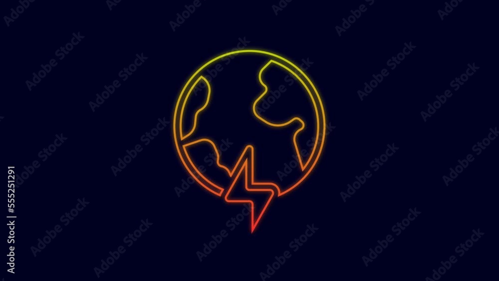 Glowing neon line Global energy power planet with flash thunderbolt icon isolated on blue background. Ecology concept and environmental. 4K Video motion graphic animation Glowing neon line Global energy power planet with flash thunderbolt icon isolated on blue background. Ecology concept and environmental. 4K Video motion graphic animation