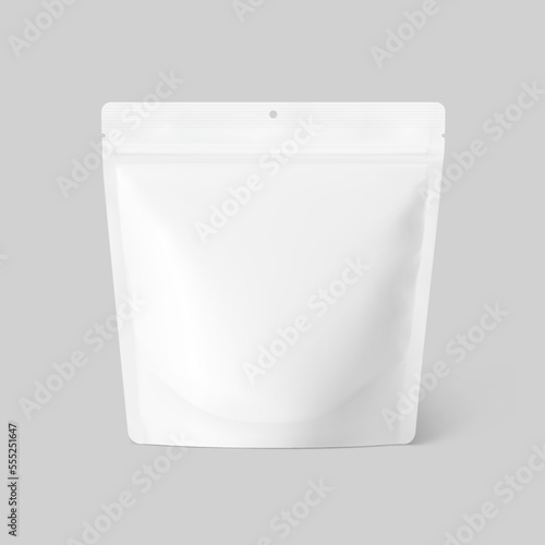 Blank stand up pouch mockup. Vector illustration. Front view. Can be use for template your design, presentation, promo, ad. EPS10.	
