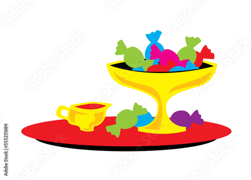 Candy. A vase with sweets. Vector image for prints, poster and illustrations.