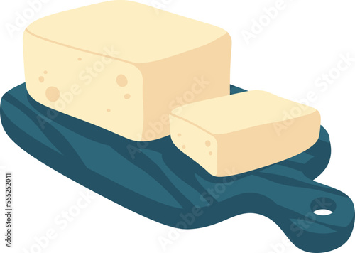 Tofu on cutting board flat icon Vegetarian soy food