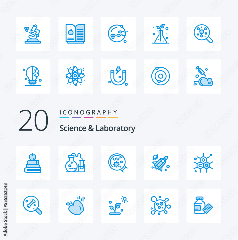 20 Science Blue Color icon Pack like science chemist germs science fly