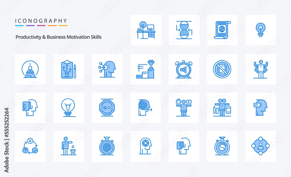 25 Productivity And Business Motivation Skills Blue icon pack