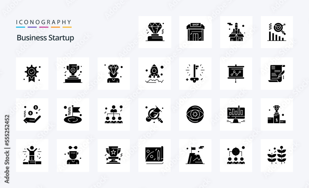 25 Business Startup Solid Glyph icon pack