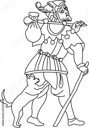 Tarot Marseille Middle Age Major Arcana vector lineart The Fool Le Mat