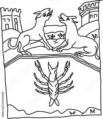 Tarot Marseille Middle Age Major Arcana vector lineart The Moon La Lune part 2