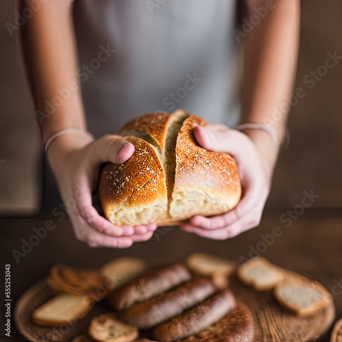 photo of a person holding a loaf of bread in their hands - AI Generated