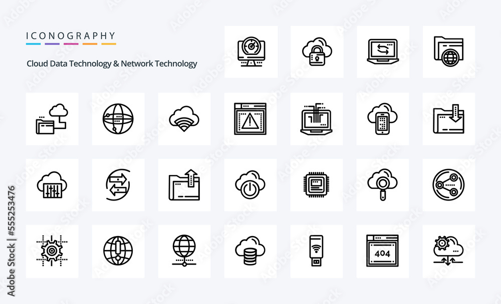 25 Cloud Data Technology And Network Technology Line icon pack