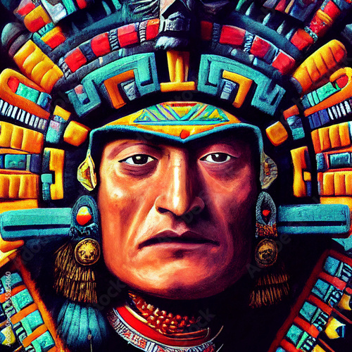 Portrait of aztec man with head ornaments photo