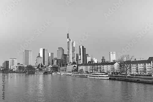 sunrise with view to skyline of Frankfurt with river Main © travelview