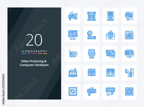 20 Video Producing And Computer Hardware Blue Color icon for presentation