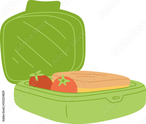 School lunch box flat icon Balanced nutrition Sandwich and tomato