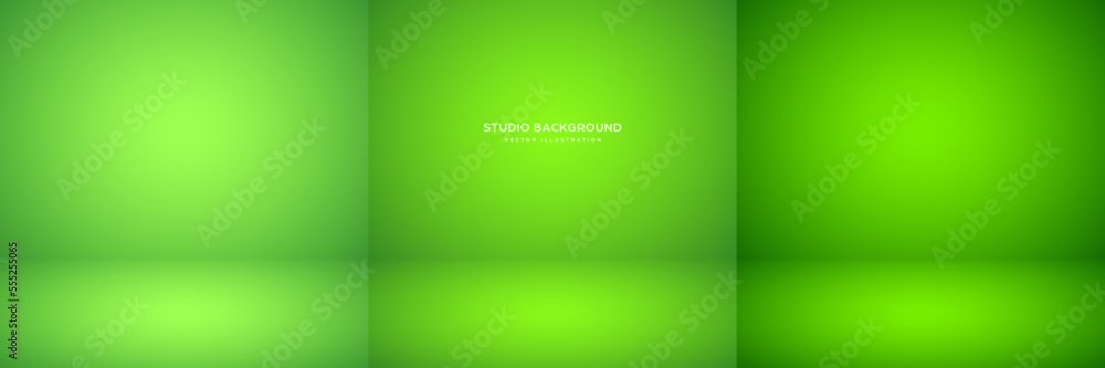 Fototapeta premium Empty green studio abstract backgrounds with spotlight effect. Product showcase backdrop. Stage lighting. Vector illustration