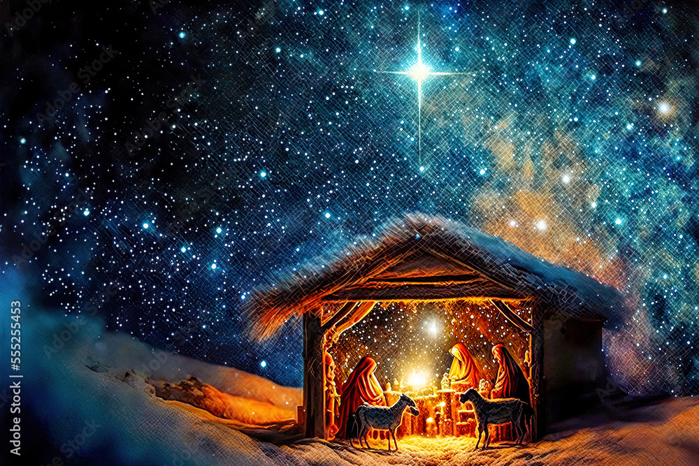 Bethlehem Jesus Geburt Nacht Komet am Himmel Religiös Drei Könige Maria