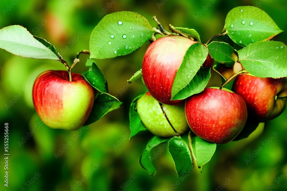 Obraz premium red apples on a branch - Generative AI