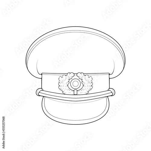 Outline military cap vector illustration isolated on white background. Outline military cap vector for coloring book.