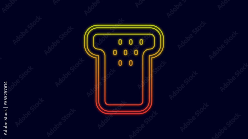 Glowing neon line Bread toast for sandwich piece of roasted crouton icon isolated on blue background. Lunch, dinner, breakfast snack. 4K Video motion graphic animation Glowing neon line Bread toast for sandwich piece of roasted crouton icon isolated on blue background. Lunch, dinner, breakfast snack. 4K Video motion graphic animation