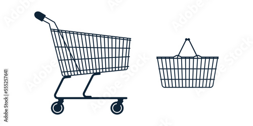 Store cart on white isolated background. Realistic empty basket